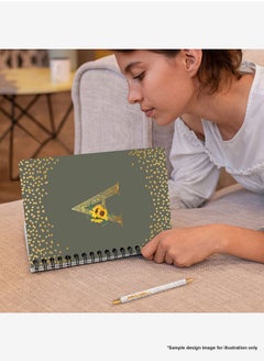 Stylizedd Designer A5 Spiral Notebook Memo Notepad Journal - Custom Monogram Initial Letter Mandala Floral Pattern Alphabet - V - Olive Green  - Image 2