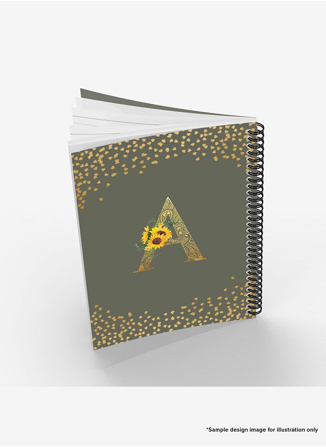 Stylizedd - Designer A5 Spiral Notebook Memo Notepad Journal - Custom Monogram Initial Letter Mandala Floral Pattern Alphabet - V - Olive Green - Image 1