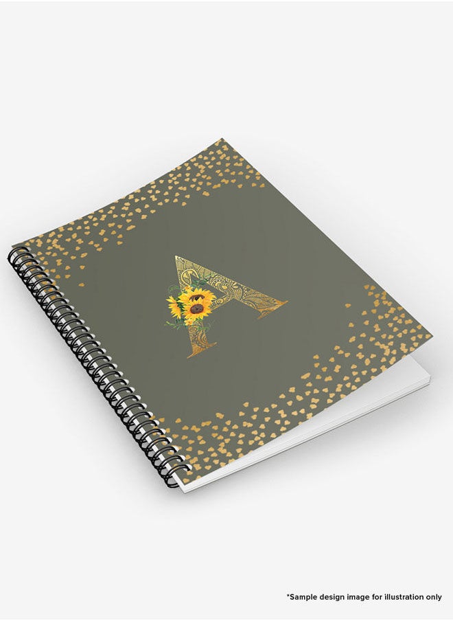 Stylizedd - Designer A5 Spiral Notebook Memo Notepad Journal - Custom Monogram Initial Letter Mandala Floral Pattern Alphabet - V - Olive Green - Image 1