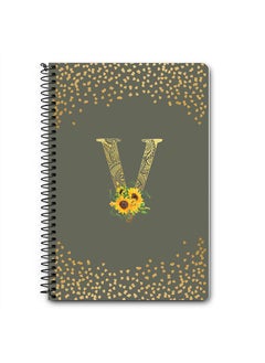 Stylizedd Designer A5 Spiral Notebook Memo Notepad Journal - Custom Monogram Initial Letter Mandala Floral Pattern Alphabet - V - Olive Green  - Image 1