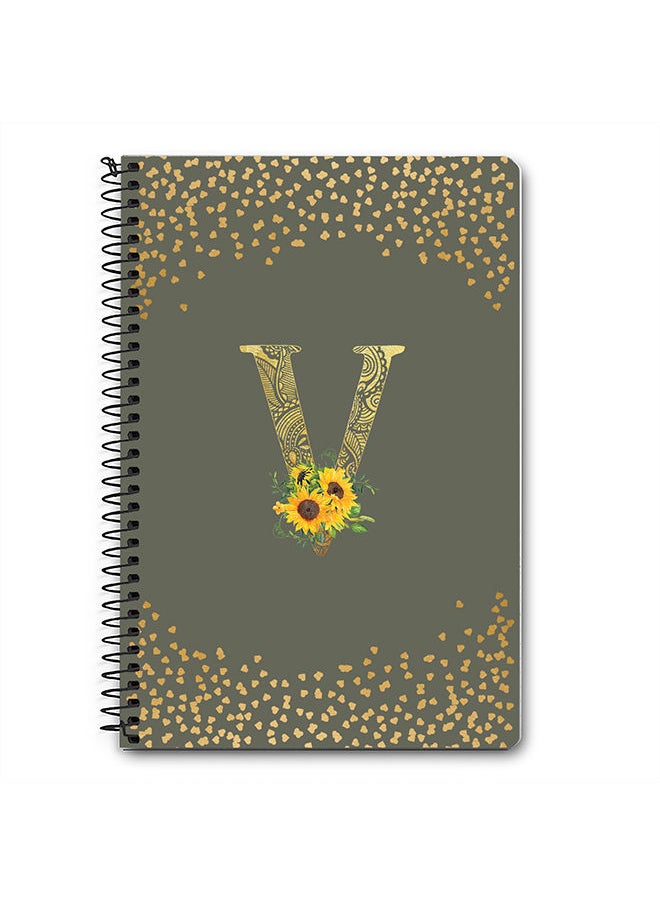Stylizedd - Designer A5 Spiral Notebook Memo Notepad Journal - Custom Monogram Initial Letter Mandala Floral Pattern Alphabet - V - Olive Green - Image 1