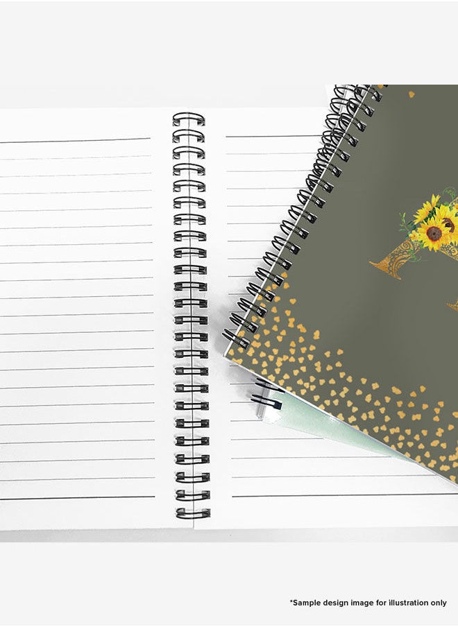 Stylizedd - Designer A5 Spiral Notebook Memo Notepad Journal - Custom Monogram Initial Letter Mandala Floral Pattern Alphabet - V - Olive Green - Image 1