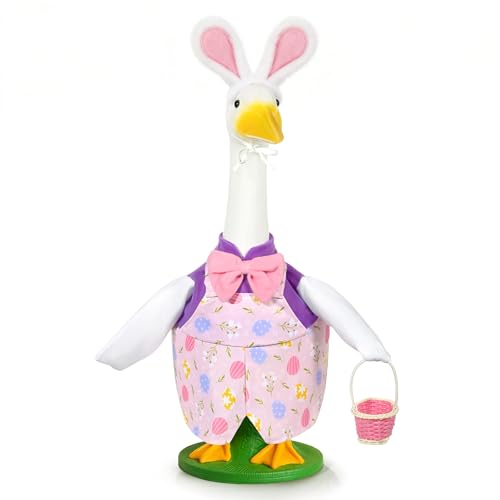 JcHrmers Easter Goose Outfit Easter Bunny Girl Porch Goose Outfit Lawn Porch Goose Clothes Fits 23 Cement Plastic Goose Statue for Easter Outdoor Garden Yard Patio Decoration - Image 1