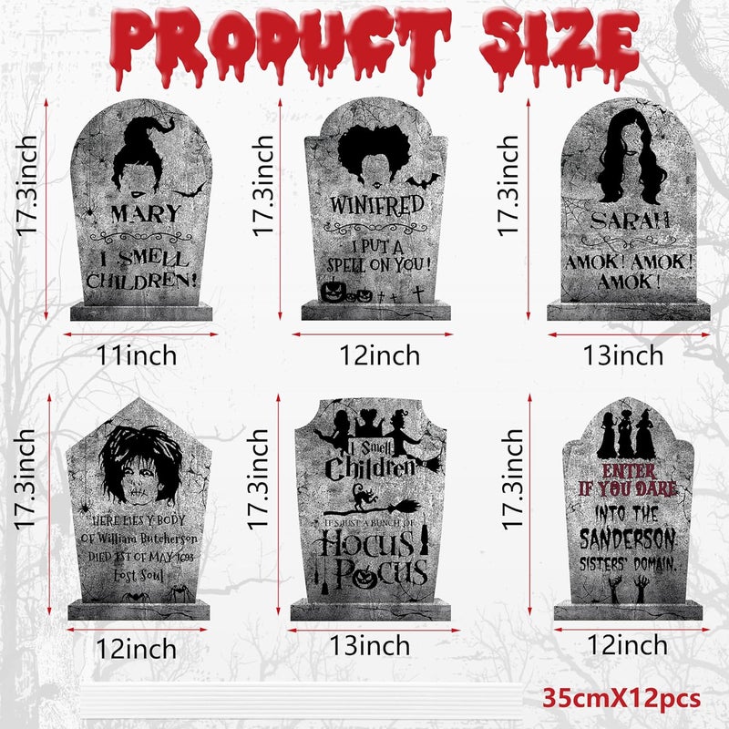 LeeSky Hocus Pocus Outdoor Halloween Tombstones Decorations, 6Pcs Hocus Pocus Witches Tombstone, Outdoor Halloween Gravestone Yard Signs Decor, Scary Graveyard Yard Signs for Kids Home Party - Image 2