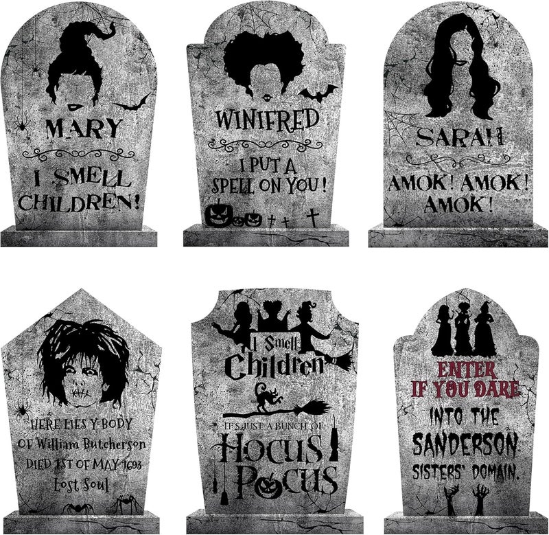 LeeSky Hocus Pocus Outdoor Halloween Tombstones Decorations, 6Pcs Hocus Pocus Witches Tombstone, Outdoor Halloween Gravestone Yard Signs Decor, Scary Graveyard Yard Signs for Kids Home Party - Image 1