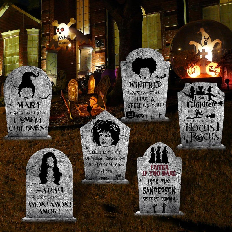 LeeSky Hocus Pocus Outdoor Halloween Tombstones Decorations, 6Pcs Hocus Pocus Witches Tombstone, Outdoor Halloween Gravestone Yard Signs Decor, Scary Graveyard Yard Signs for Kids Home Party - Image 4