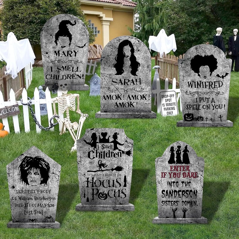 LeeSky Hocus Pocus Outdoor Halloween Tombstones Decorations, 6Pcs Hocus Pocus Witches Tombstone, Outdoor Halloween Gravestone Yard Signs Decor, Scary Graveyard Yard Signs for Kids Home Party - Image 5