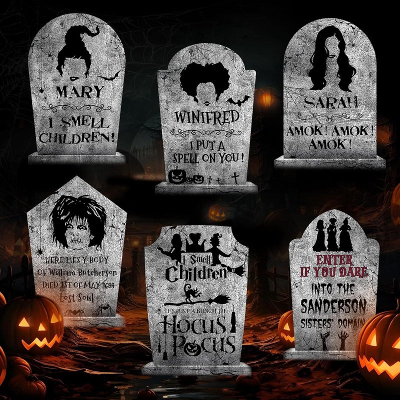 LeeSky Hocus Pocus Outdoor Halloween Tombstones Decorations, 6Pcs Hocus Pocus Witches Tombstone, Outdoor Halloween Gravestone Yard Signs Decor, Scary Graveyard Yard Signs for Kids Home Party - Image 3