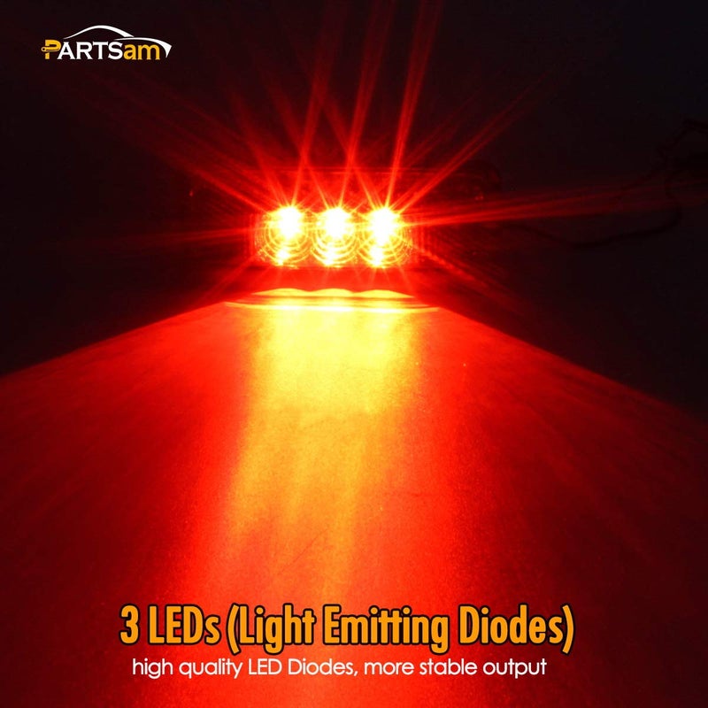 Partsam Pair 3.9" Side Marker & Clearance Light Red Waterproof Black Base Mount 3LED, Sealed Thin Line LED Trailer Marker Clearance or ID Lights w/Miro-Reflectors - Image 3