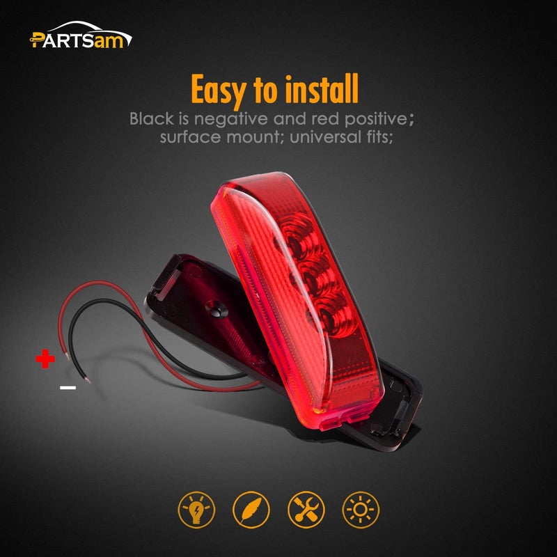 Partsam Pair 3.9" Side Marker & Clearance Light Red Waterproof Black Base Mount 3LED, Sealed Thin Line LED Trailer Marker Clearance or ID Lights w/Miro-Reflectors - Image 5