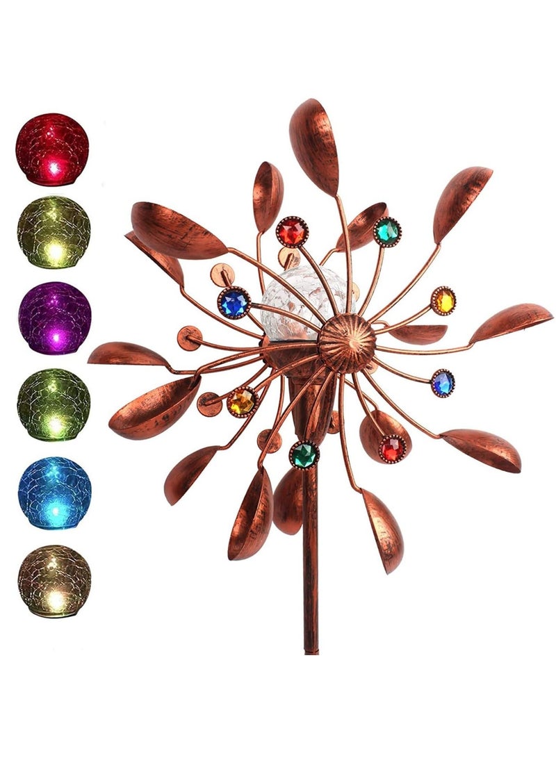 Generic Kinetic Wind Spinner with Garden Stake,Metal Windmill with Solar Powered Glass Ball Lights,360 Swivel Outdoor Wind Sculpture ,Dual Direction Colorful Wind Catcher for Patio Lawn & Garden (A)  - Image 1