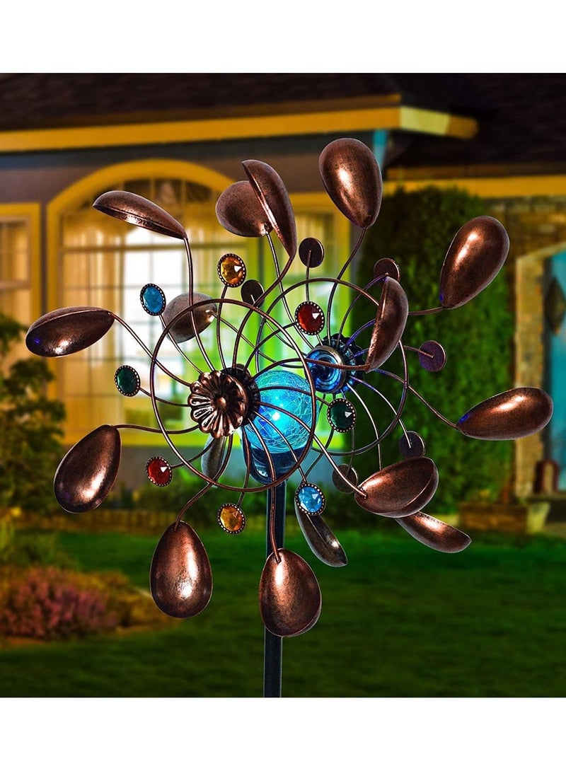 Generic Kinetic Wind Spinner with Garden Stake,Metal Windmill with Solar Powered Glass Ball Lights,360 Swivel Outdoor Wind Sculpture ,Dual Direction Colorful Wind Catcher for Patio Lawn & Garden (A)  - Image 5
