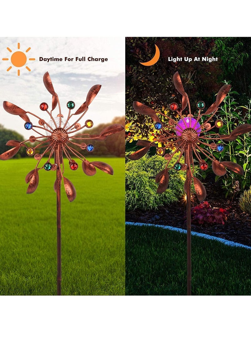 Generic Kinetic Wind Spinner with Garden Stake,Metal Windmill with Solar Powered Glass Ball Lights,360 Swivel Outdoor Wind Sculpture ,Dual Direction Colorful Wind Catcher for Patio Lawn & Garden (A)  - Image 2