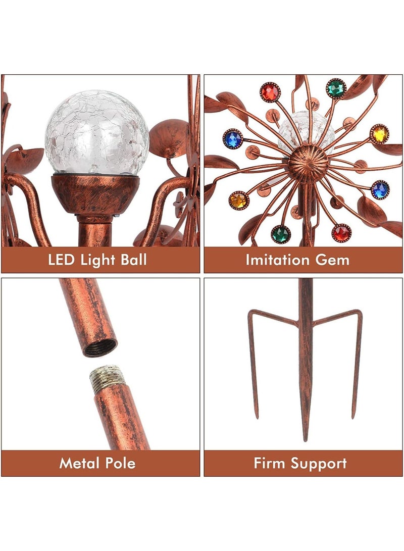 Generic Kinetic Wind Spinner with Garden Stake,Metal Windmill with Solar Powered Glass Ball Lights,360 Swivel Outdoor Wind Sculpture ,Dual Direction Colorful Wind Catcher for Patio Lawn & Garden (A)  - Image 4