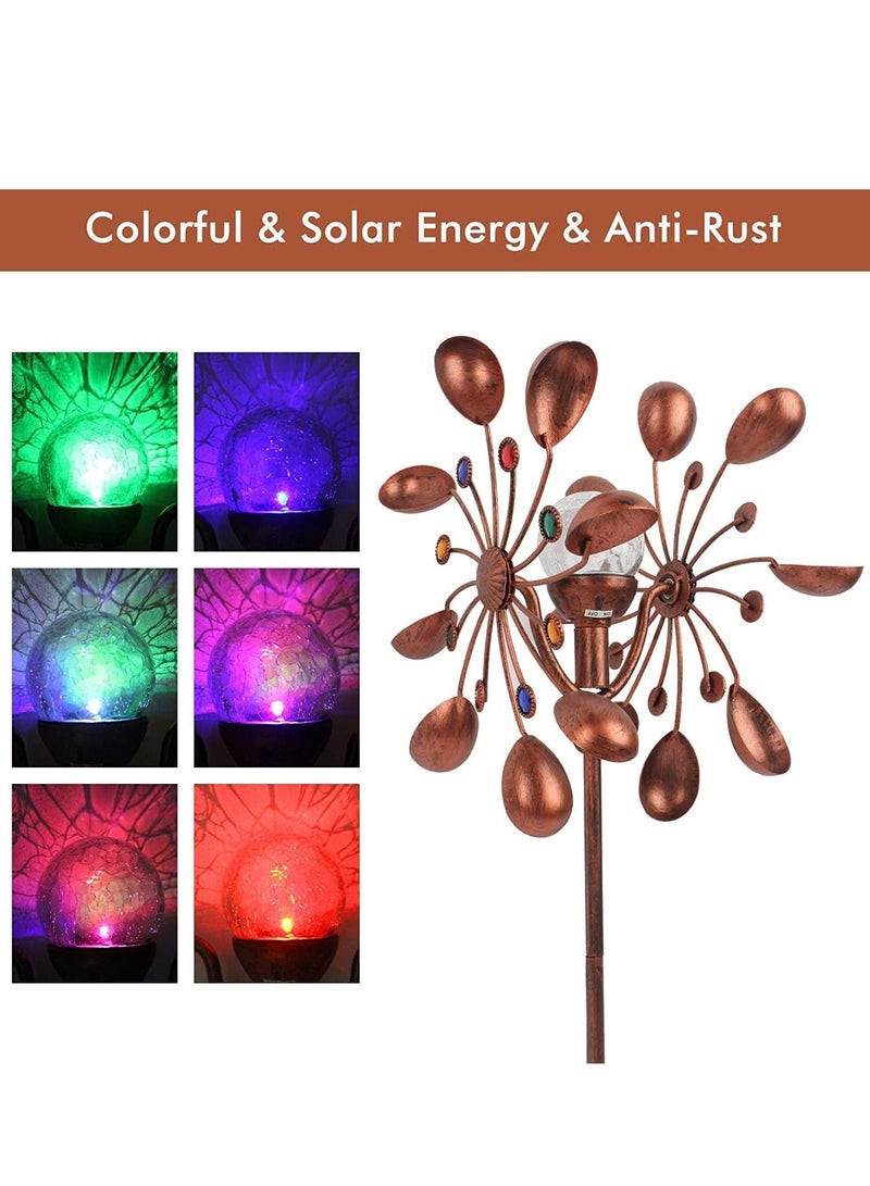 Generic Kinetic Wind Spinner with Garden Stake,Metal Windmill with Solar Powered Glass Ball Lights,360 Swivel Outdoor Wind Sculpture ,Dual Direction Colorful Wind Catcher for Patio Lawn & Garden (A)  - Image 3