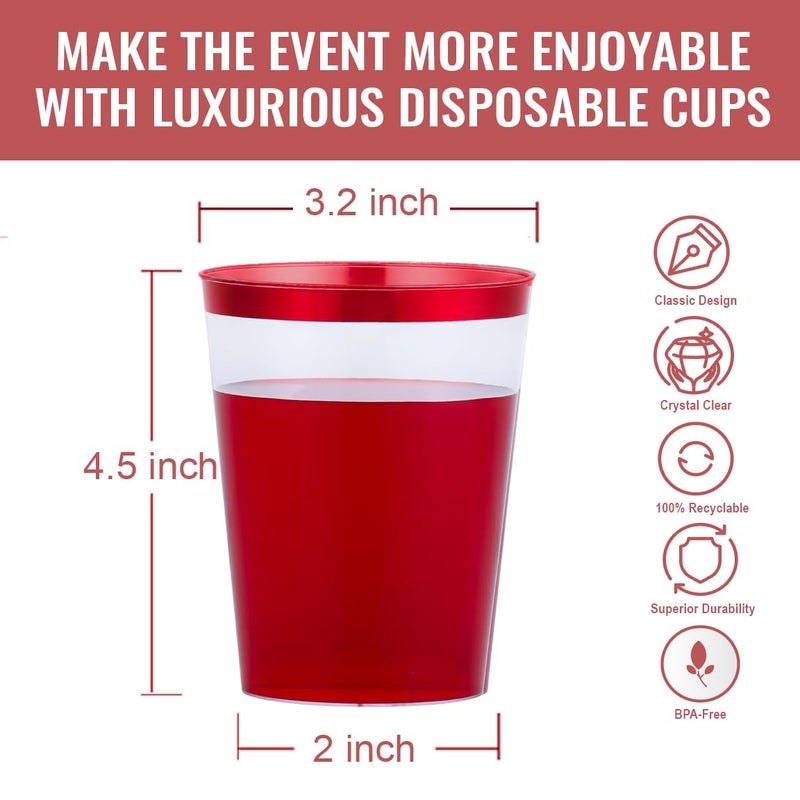 By Madee By Madee HEAVYWEIGHT 200 Pack Red Plastic Cups 12 oz | Red Rimmed Plastic Cups for Party | Fancy Clear Disposable Cups for Party  Wedding and Special Gatherings - Image 2