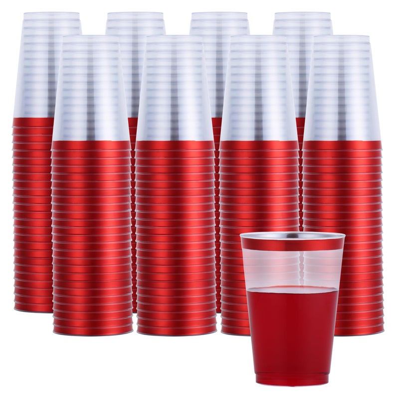 By Madee By Madee HEAVYWEIGHT 200 Pack Red Plastic Cups 12 oz | Red Rimmed Plastic Cups for Party | Fancy Clear Disposable Cups for Party  Wedding and Special Gatherings - Image 1