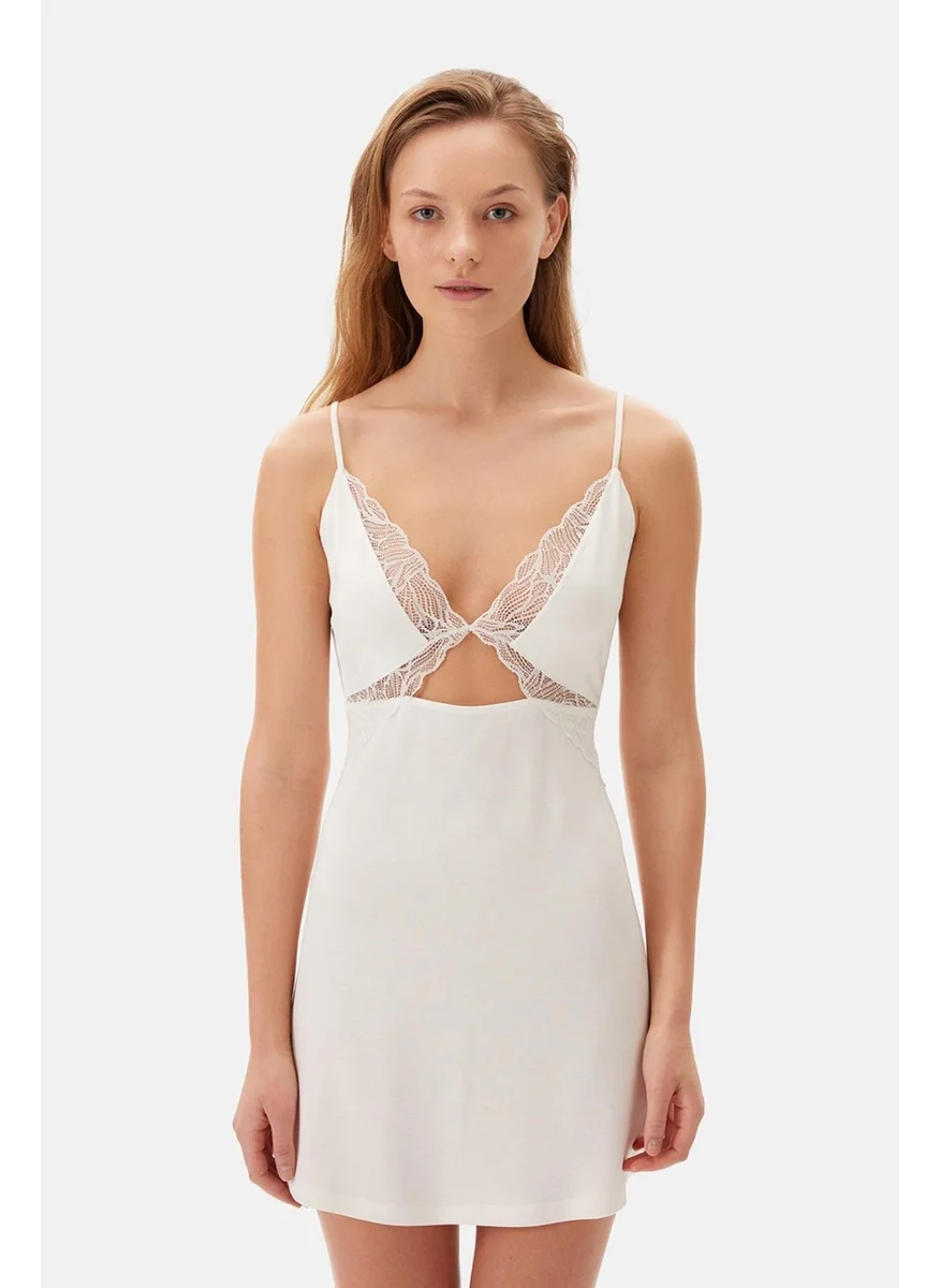 dagi Ecru Lace Detailed Strappy Nightgown