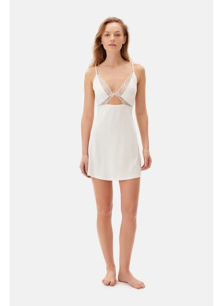 dagi Ecru Lace Detailed Strappy Nightgown