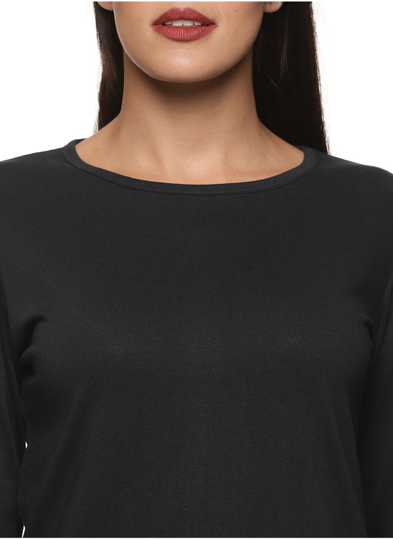 RSO Outfits - Regular Fit Solid Cotton Full Sleeves Round Neck Women's T-Shirt Black - Image 1