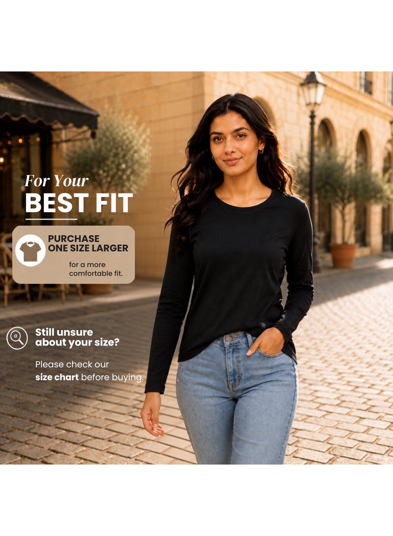 RSO Outfits Regular Fit Solid Cotton Full Sleeves Round Neck Women's T-Shirt Black - Image 5