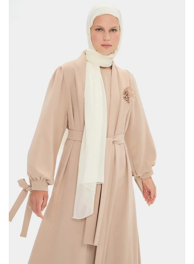 JUNE June Women Embroidered Detailed Abaya Stone