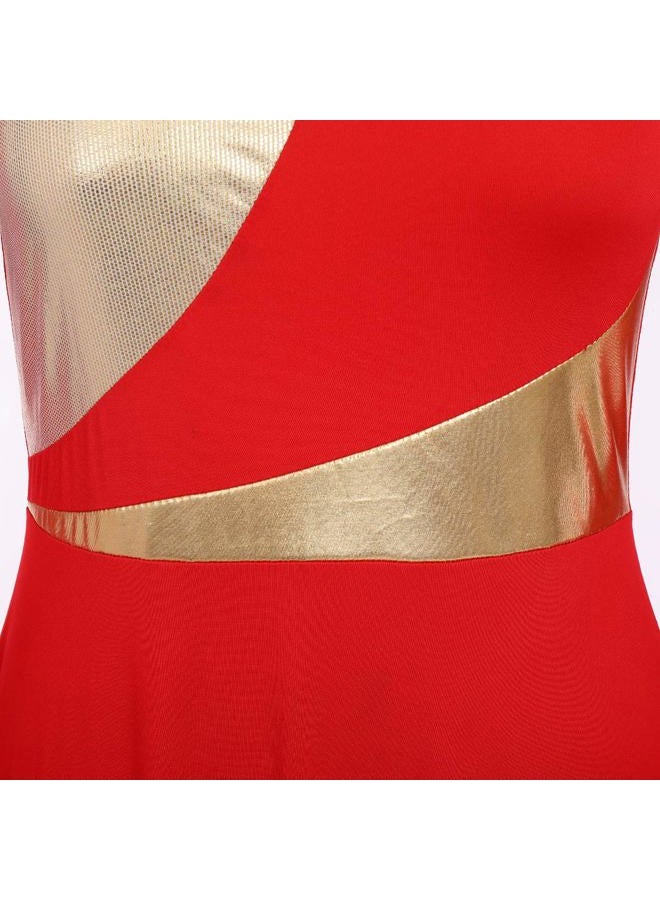 IMEKIS Women Metallic Bi Color Liturgical Praise Dance Dress Long Sleeve Lyrical Dancewear Church Maxi Robe Worship Costume, # Red + Gold, L - Image 2