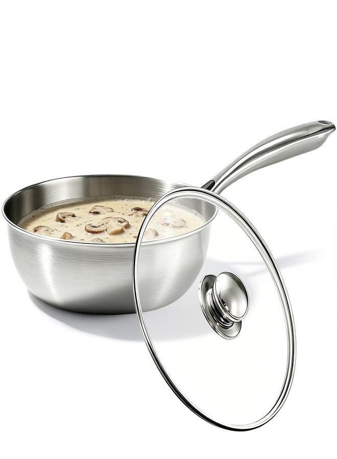 Bigwinyep Stainless Steel Saucier Pan with Lid, 1.3 Quart Saucepan with Lid, 8inch Frying Pan, 3-Ply Heavy Bottom Sauce Pan Cookware for All Stovetops,1200Ml/40OZ - Image 1