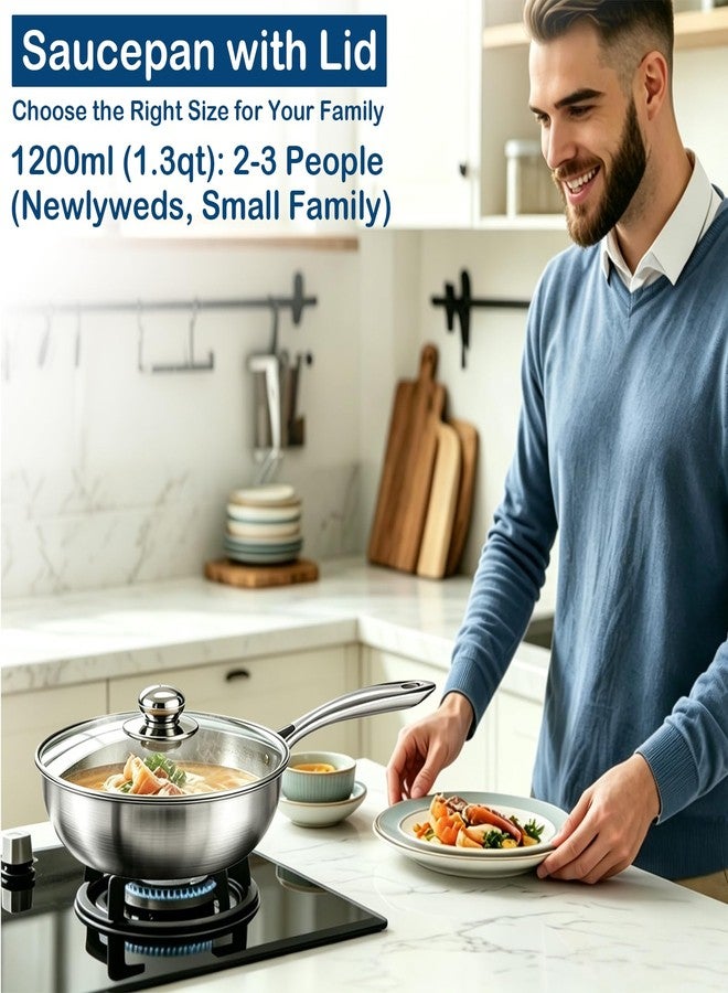 Bigwinyep Stainless Steel Saucier Pan with Lid, 1.3 Quart Saucepan with Lid, 8inch Frying Pan, 3-Ply Heavy Bottom Sauce Pan Cookware for All Stovetops,1200Ml/40OZ - Image 4