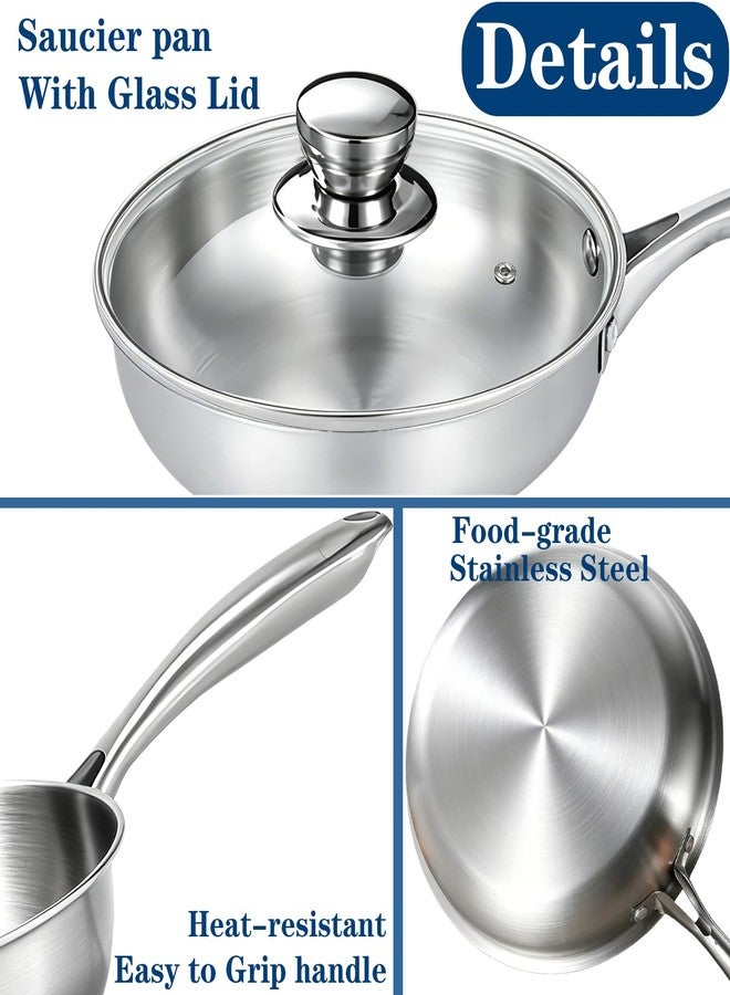 Bigwinyep Stainless Steel Saucier Pan with Lid, 1.3 Quart Saucepan with Lid, 8inch Frying Pan, 3-Ply Heavy Bottom Sauce Pan Cookware for All Stovetops,1200Ml/40OZ - Image 3