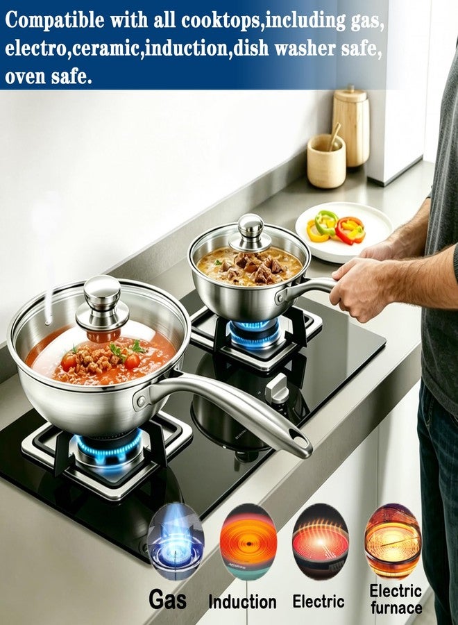 Bigwinyep Stainless Steel Saucier Pan with Lid, 1.3 Quart Saucepan with Lid, 8inch Frying Pan, 3-Ply Heavy Bottom Sauce Pan Cookware for All Stovetops,1200Ml/40OZ - Image 5