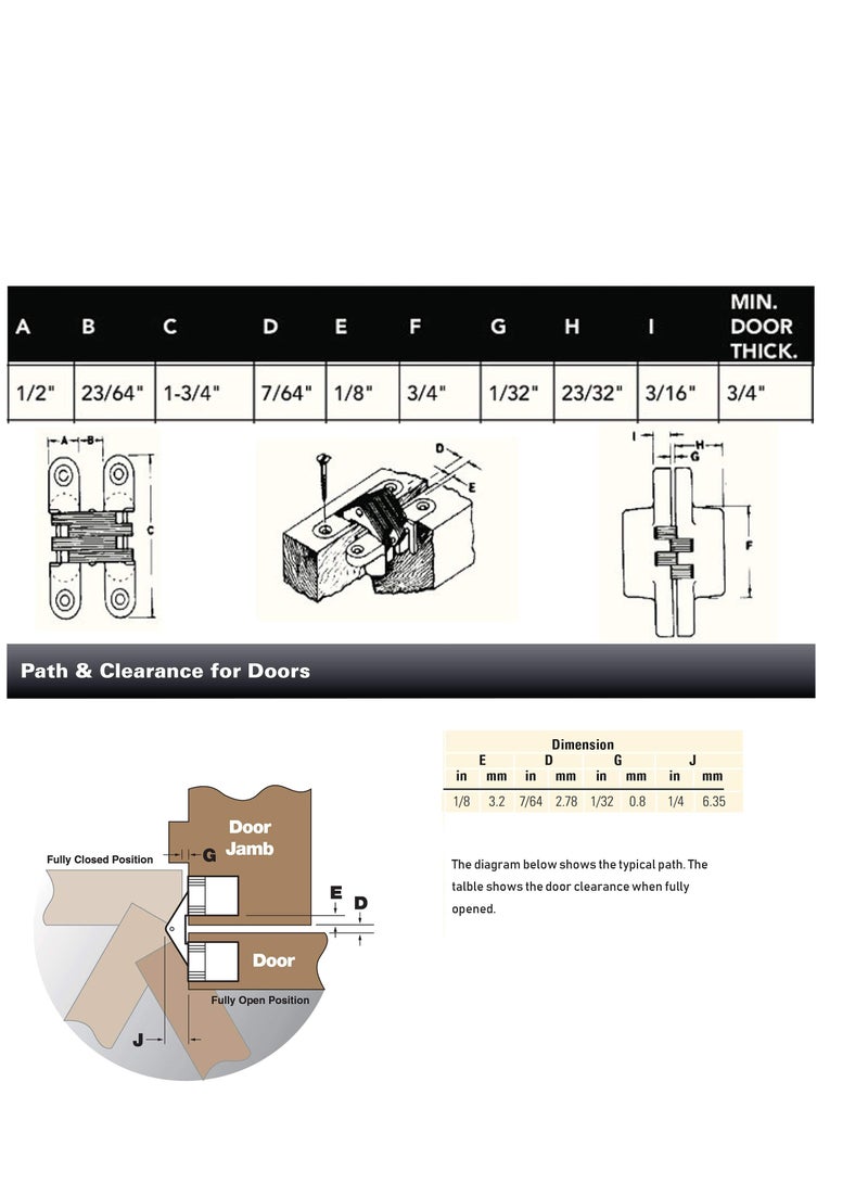 KASTWAVE 2 Pairs Hidden Cabinet Hinge, for Stainless Steel Invisible Door, with Screws for Cabinet Furniture Drawer Window, Leaf Height 1-3/4'' - Image 4