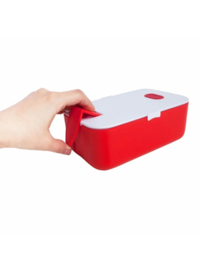Nektar Red Lunch Box with Fork, Dual Compartment, Leak Proof, Meal Box, Food Grade Plastic Material - Image 2