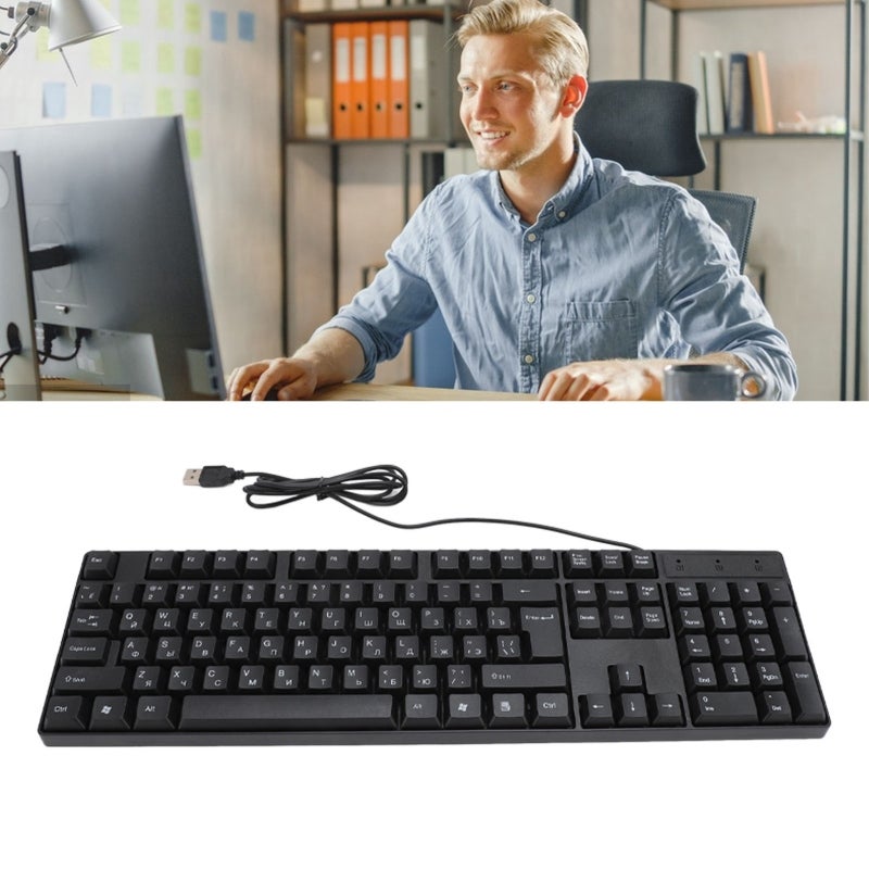 USB Wired Keyboard 104 Keys Ergonomic Tilted Design - Plug And Play Durable ABS Material Computer Keyboard for Home Office Gaming Desktop Laptop - Image 4