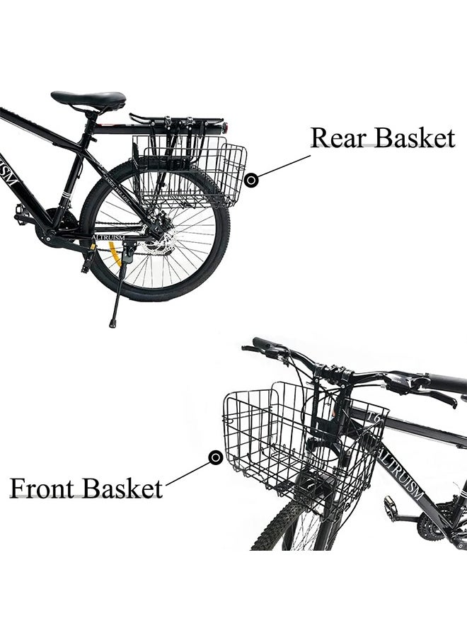 UNUNS Bike Baskets,Metal Bicycle Front/Rear Basket,Foldable Handlebar Bicycle Baskets For Adult Bikes,Detachable Hanging Storage Basket Fits Most Bikes,Beach Cruiser,Stationary Bike,Ebike,Road Bike,Black  - Image 2