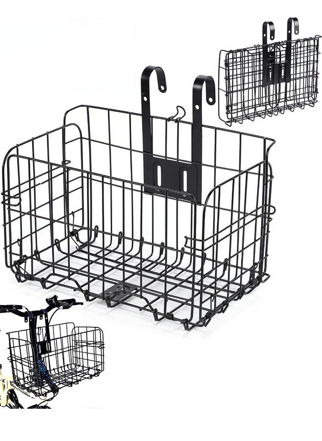 UNUNS Bike Baskets,Metal Bicycle Front/Rear Basket,Foldable Handlebar Bicycle Baskets For Adult Bikes,Detachable Hanging Storage Basket Fits Most Bikes,Beach Cruiser,Stationary Bike,Ebike,Road Bike,Black  - Image 1