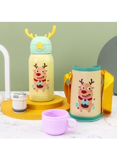 Generic Portable Cartoon Deer Vacuum 316 Stainless Steel Water Cup With Straw Childrens Insulated Cup Student Deer Antler Pop-Up Cup Beige Fawn 