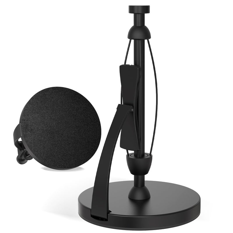 VEHHE Paper Towel Holder Countertop OneHanded Tear Stainless Steel Stand Paper Towel Holder with Spring Activated Arm Non Slip Weighted Base for Kitchen Bathroom Black - Image 2