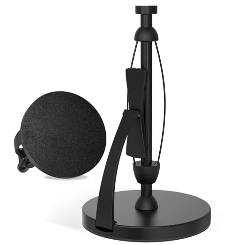 VEHHE Paper Towel Holder Countertop OneHanded Tear Stainless Steel Stand Paper Towel Holder with Spring Activated Arm Non Slip Weighted Base for Kitchen Bathroom Black - Image 1