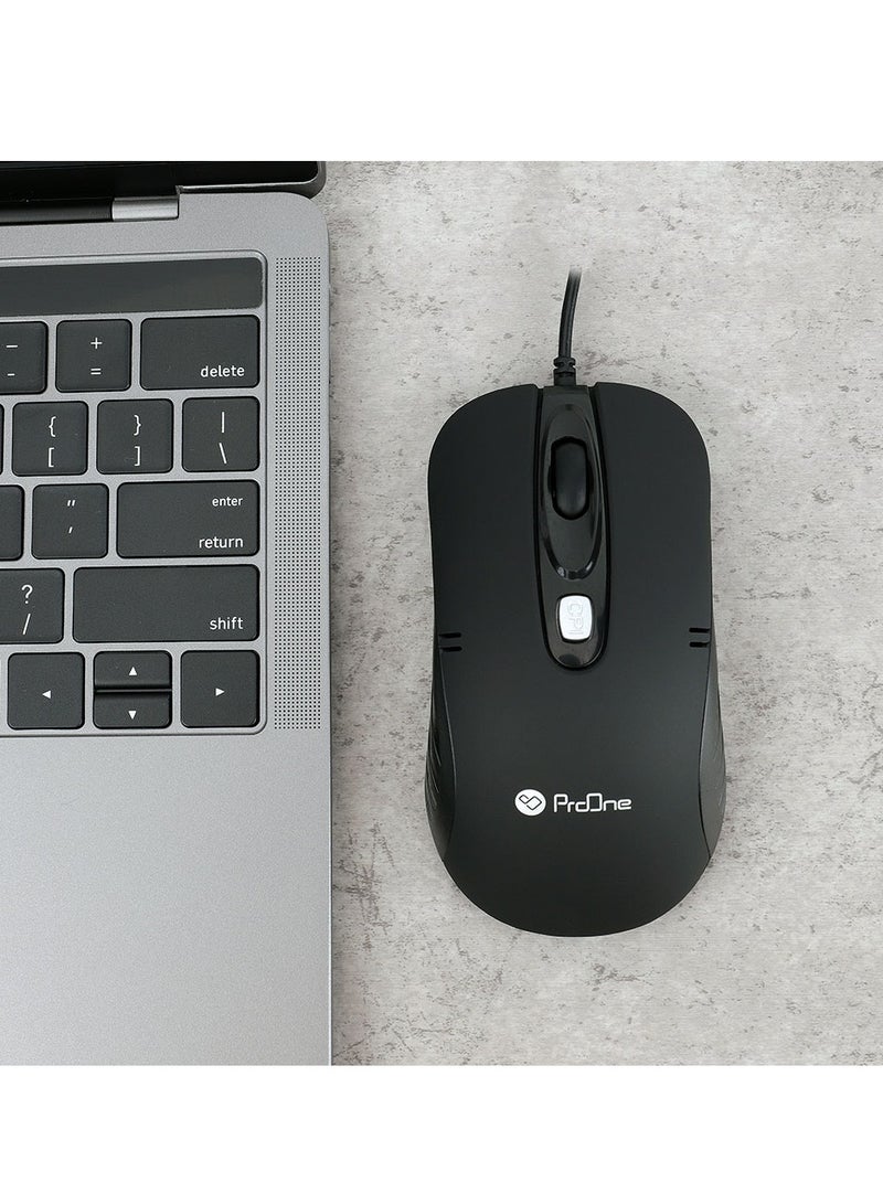 ProOne ProOne PMC50 USB Wired Mouse - Adjustable DPI 1000/1600, Optical Engine, 4D Function Key, Ergonomic Black and Silver Design, Durable and Lightweight, Ideal for Mac, PC, Laptop, and Gaming  - Image 3