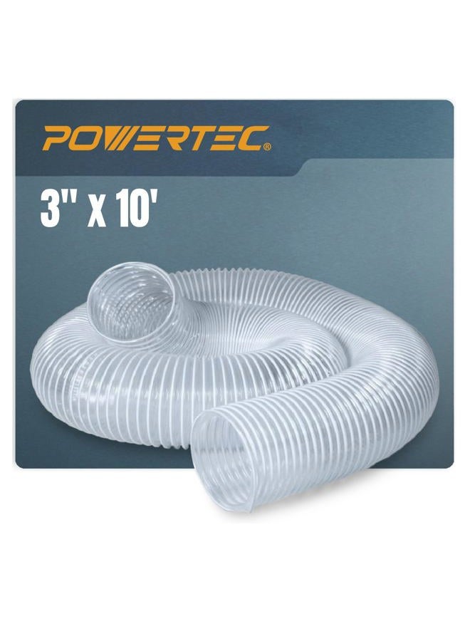 POWERTEC 70219 3" x 10' PVC Dust Collection Hose for Dust Collector for Woodworking and Shop Vacuum, 3 Inch Dust Collector Hose for Dust Collection Fittings - Image 1