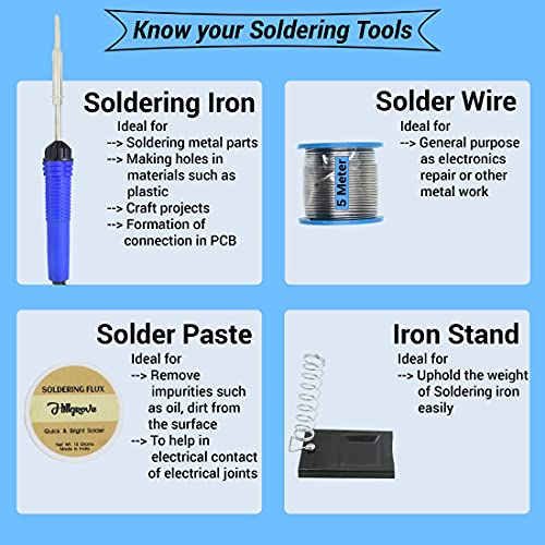 Hillgrove Electronic Repairing 8in1 Mobile Soldering Iron Equipment Tool Machine Combo Kit Set with Flux Paste and Wire 25 W Simple (Flat, Pointed Tip) - Image 2