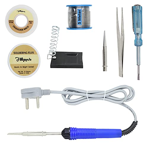 Hillgrove Electronic Repairing 8in1 Mobile Soldering Iron Equipment Tool Machine Combo Kit Set with Flux Paste and Wire 25 W Simple (Flat, Pointed Tip) - Image 1