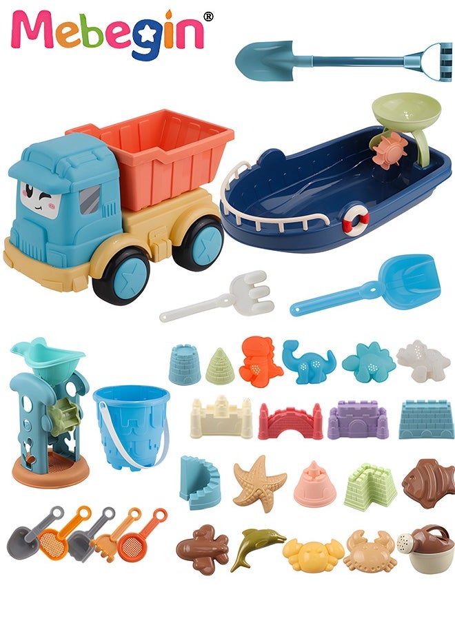 MEBEGIN 32 Pieces Beach Toys with Sand Bucket, Hourglass Dump Truck, Shovels and Other Accessaries, Sand Pails Set, Complete Beach Sand Toys with Bright and Attractive Appearance, Fun Beach Sand Toys, Summer Outdoor Beach Game, Perfect Summer Outdoor Gift  - Image 1
