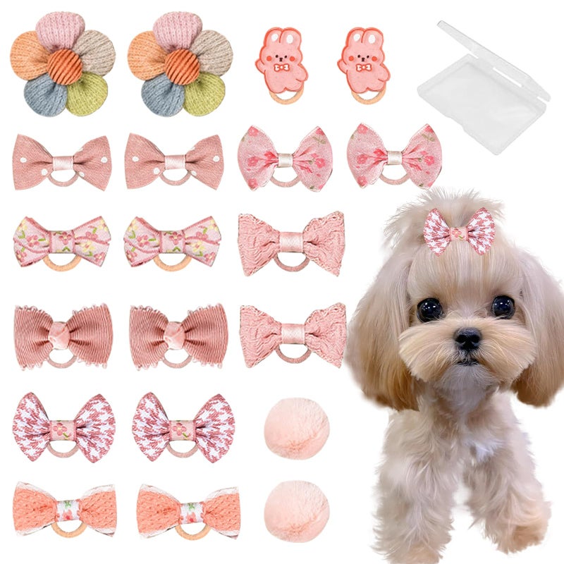 FGISAR 20 Pcs Small Dog Hair Bows with Rubber Bands Handmade Puppy Hair Bows Cute Grooming Flower Ball Bowknot Top Knot Dog Hair Accessories Hair Ties for Yorkie Maltese Pet (Pink) ï»¿ - Image 1