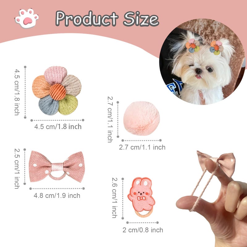 FGISAR 20 Pcs Small Dog Hair Bows with Rubber Bands Handmade Puppy Hair Bows Cute Grooming Flower Ball Bowknot Top Knot Dog Hair Accessories Hair Ties for Yorkie Maltese Pet (Pink) ï»¿ - Image 2