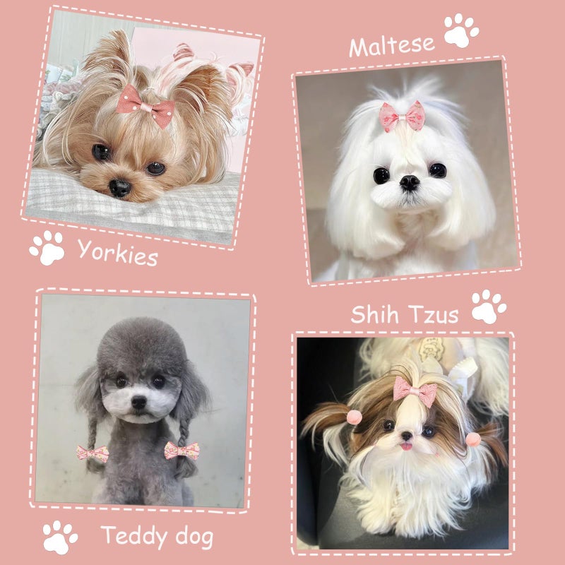 FGISAR 20 Pcs Small Dog Hair Bows with Rubber Bands Handmade Puppy Hair Bows Cute Grooming Flower Ball Bowknot Top Knot Dog Hair Accessories Hair Ties for Yorkie Maltese Pet (Pink) ï»¿ - Image 3