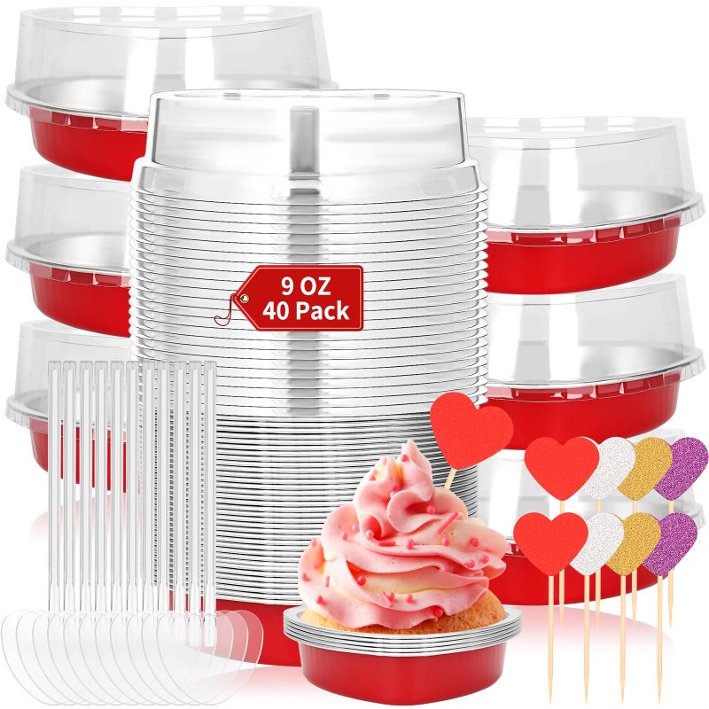 LifeisLuck 40 Set Heart Shaped Cake Pans 9 oz Disposable Aluminum Foil Mini Heart Cake Pan 5.4 Inch Cake Containers with Lids Dessert Baking Cups Pans Liners for Christmas Valentine's Weddings Mother's Day Party - Image 1