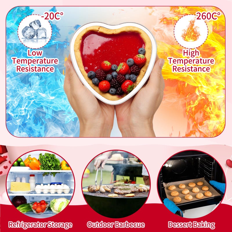 LifeisLuck 40 Set Heart Shaped Cake Pans 9 oz Disposable Aluminum Foil Mini Heart Cake Pan 5.4 Inch Cake Containers with Lids Dessert Baking Cups Pans Liners for Christmas Valentine's Weddings Mother's Day Party - Image 5