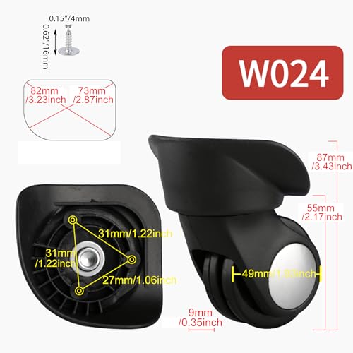 RDEXP Black 1.92inch Wheel Dia Left & Right Luggage Wheels with 6 Screws for Travel Case Replacement Set of 2 - Image 3